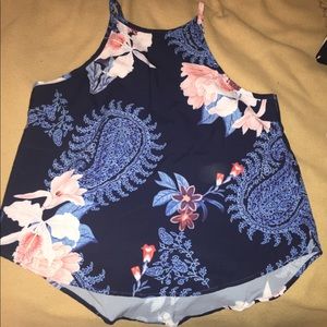 Dark Blue Random Paisley Print Halter Design Camis